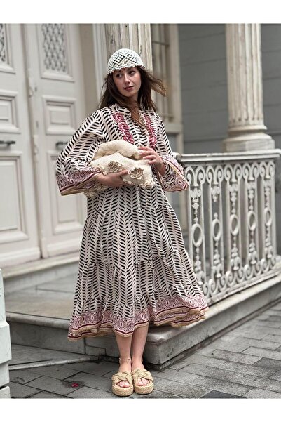 Park Moda AN10643 MARIN NAKIŞ DETAYLI ELBİSE