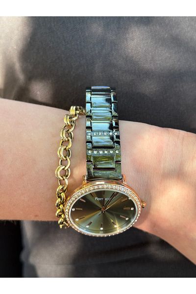 Ferrucci Rosegold Green Two-Tone Simple Stylish Stone Steel Watches Women's Watches That Do Not Change Color