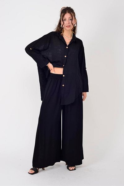 Park Moda An10726 Palazzo Pants with Elastic Waist