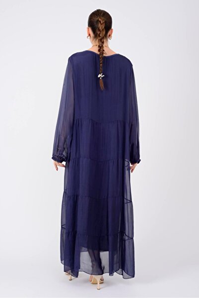 Park Moda SN284 ROCHIE DE MĂTĂSĂ CU DETALII DENTELATE CU GÂRĂ ÎN V