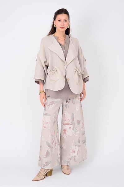 Park Moda 8730 Flower Pattern Wide Leg Belt Pants