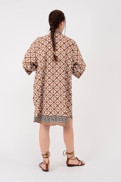 Park Moda AN10557 MARIN GEOMETRİK DESEN KISA ELBİSE
