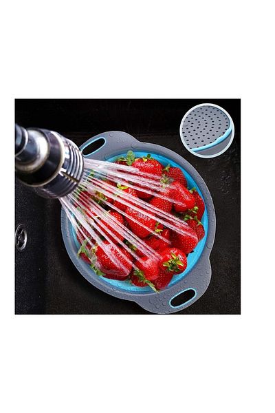 OEM Foldable colander, 24.5 x 7.8 cm, silicone, blue, gray