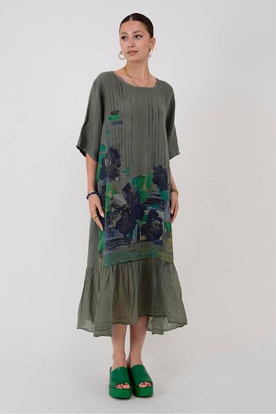 Park Moda 7888 Lova Flower Patterned Linen Dress