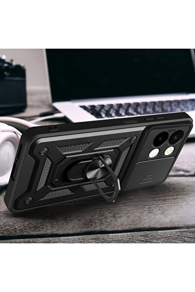 m.tk moveteck Vivo Y28 Kılıf Kamera Korumalı Sürgülü Yüzüklü Armor Military Tank Kızaklı Sert Kapak