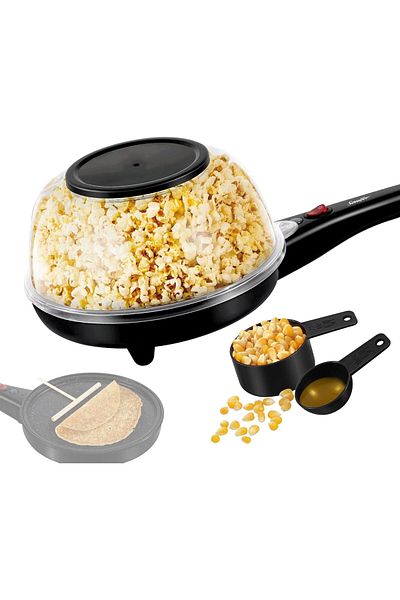 Biki Electric Popcorn and Crepe Maker – 800W Multi-functional Non-stick Appliance