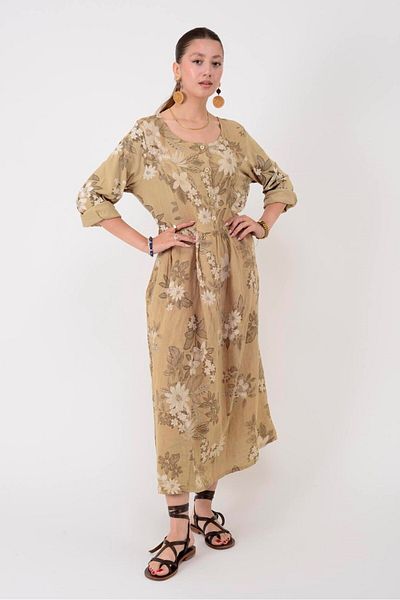Park Moda 1283 Lova Spring Pattern Buttoned Linen Dress