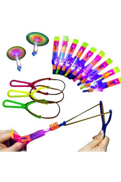 TURKAFONE 50 adet Led Işıklı Sapan Havada Süzülen Oyuncak Mancınık Sapan..