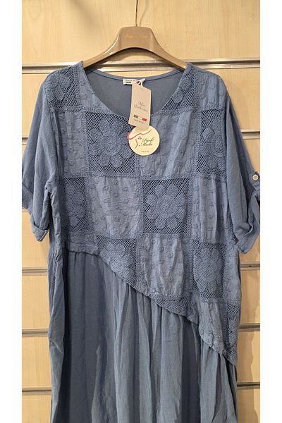 Park Moda Italian Cotton Dress Floral Lace Asymmetrical Cut