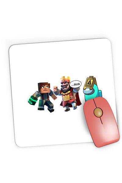OEM Mousepad Gaming Clash Royale Among Sus Caution Minecraft Steve, 21x19 см