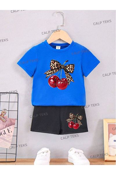 CALP TEKS Cherry Ribbon Printed Shorts-T-Shirt Summer Set