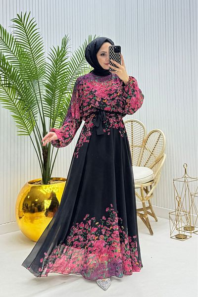 Neşeli Butik γυναικείο φόρεμα με σιφόν με λουλουδάτο μοτίβο NMS070