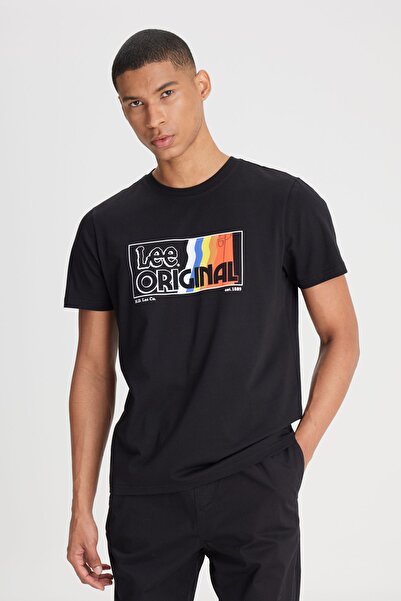 Lee Μαύρο ανδρικό μπλουζάκι με λαιμόκοψη LL07FE001 Μπλουζάκι με λαιμόκοψη