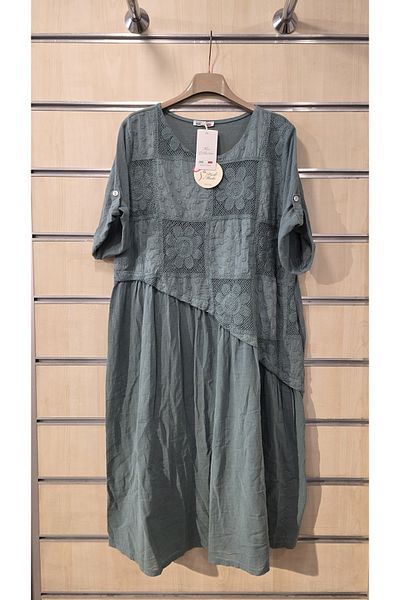 Park Moda Italian Cotton Dress Floral Lace Asymmetrical Cut