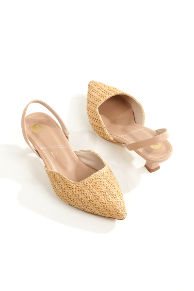 PAYZİN '' SILA '' Kilim Desenli Sivri Burunlu Arka Açık 5 cm Pino Ökçe Kadın Ayakkabısı Yeni Sezon