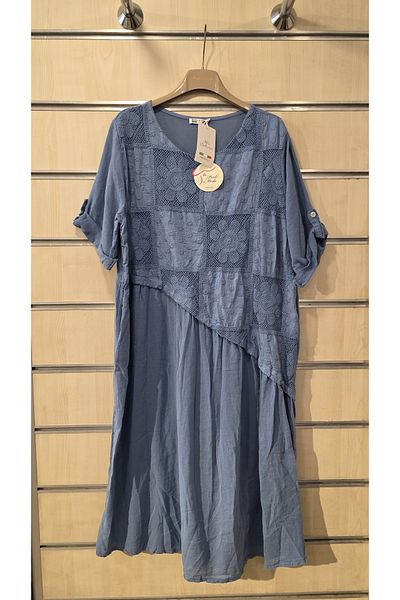 Park Moda Italian Cotton Dress Floral Lace Asymmetrical Cut