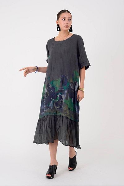 Park Moda 7888 Lova Flower Patterned Linen Dress
