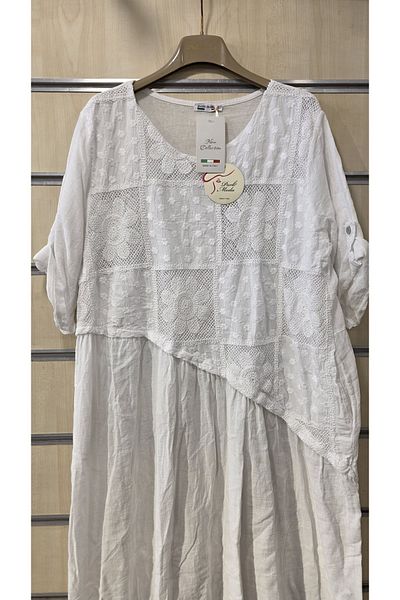 Park Moda Italian Cotton Dress Floral Lace Asymmetrical Cut