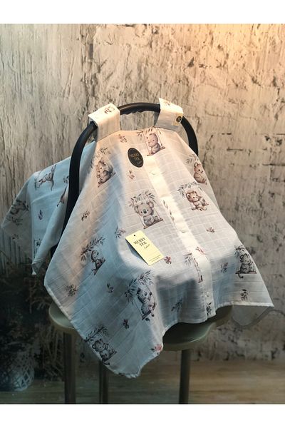 MERRY TEK Muslin Stroller Cover with Lion Pattern Cotton Organic Snap Fasteners
