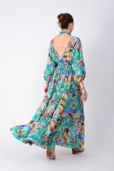 Park Moda G-28 ARYA MANOLYA DESEN PÜSKÜL DETAYLI UZUN ELBİSE