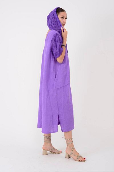 Park Moda 11201 Lova Lattice Hooded Detail Linen Dress