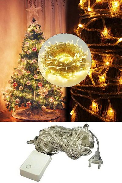 starry 100 Leds with 8 Functions 10 Meters Yellow Led Lighting Decoration Lamp Ornament Light Christmas Tree Party