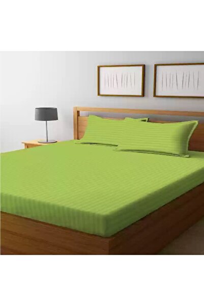 Sonia-home Bed cover set with elastic and pillowcases, Finet damask, pistachio green, 140x200cm, 50x75cm