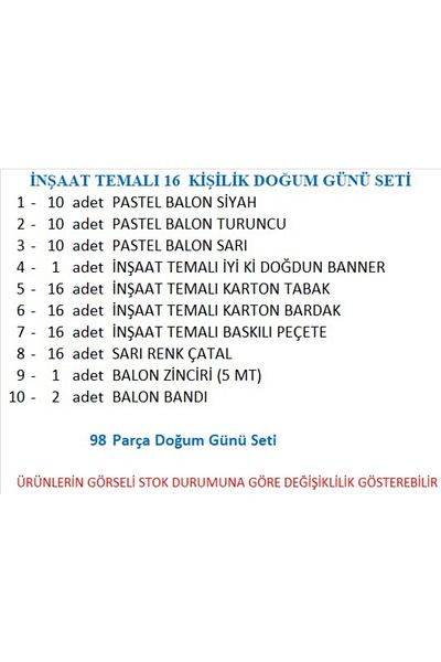 ZENVİVA Construction Themed Birthday Set for 16 People