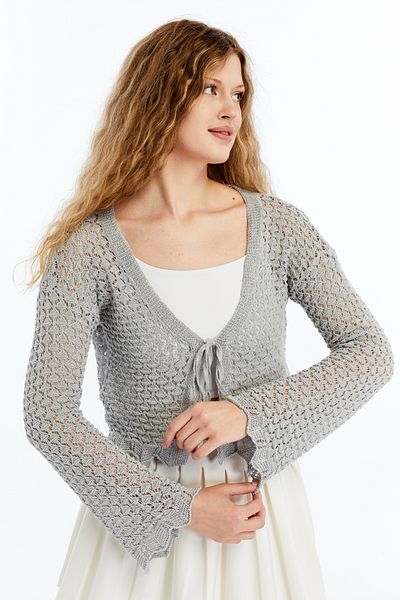 MA ananas Openwork String Tied Short Cardigan