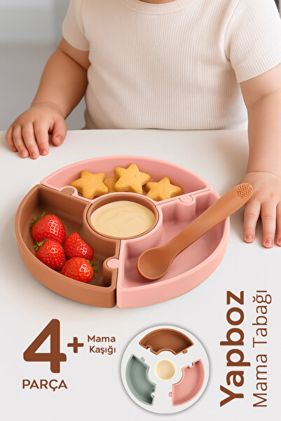 Meleni Baby Puzzle Food Plate Spoon Set - Silicone Vacuum Bottom Puzzle Food ...