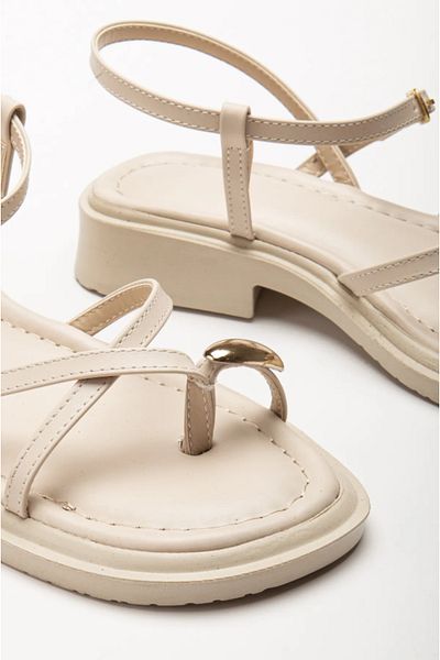 Cozi company Bej Crem Piele Mate Sandale Confortabile Pantofi cu detaliu inel cu un deget