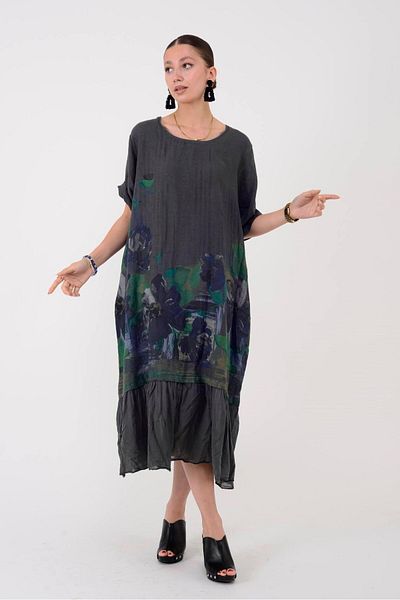 Park Moda 7888 Lova Flower Patterned Linen Dress