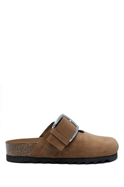 Kifidis 14444 Ch-Kifidis Soft Step Women's Suede Leather Sabo Cork Slippers 36-41 784-040 Brown/Coffee