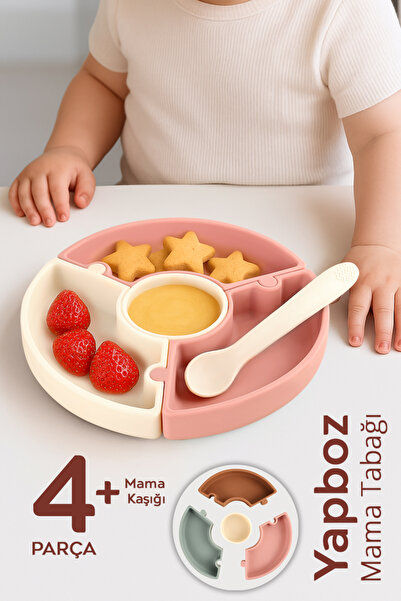 Meleni Baby Puzzle Food Plate Spoon Set - Silicone Vacuum Bottom Puzzle Food ...