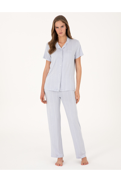 Pierre Cardin Blue Short Sleeve Shirt Pajamas Set 50319048-Vr036