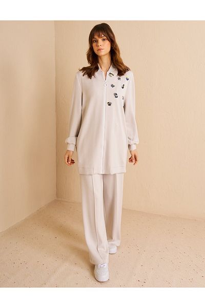 Kayra Embroidery Embroidered Scuba Double Suit