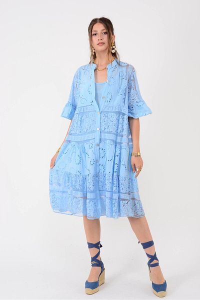 Park Moda 24029 Fisto Detail Midi Lace Dress