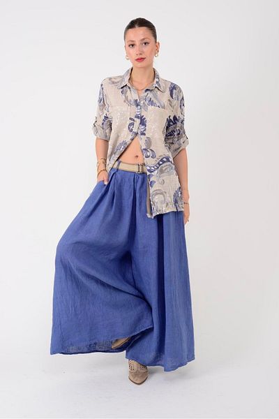 Park Moda 30522 Belt Detail Linen Pants