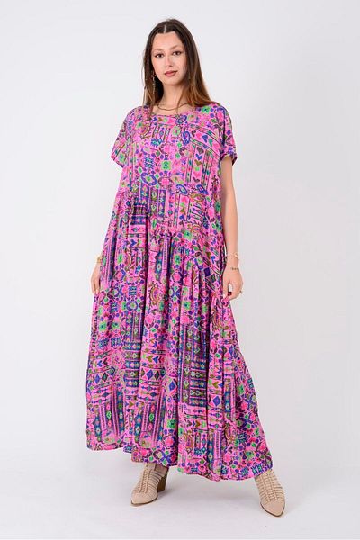 Park Moda AN5021 ROCHIE ASIMMETRICĂ CU MÂNECĂ SCURTĂ CU MODEL ETNIC