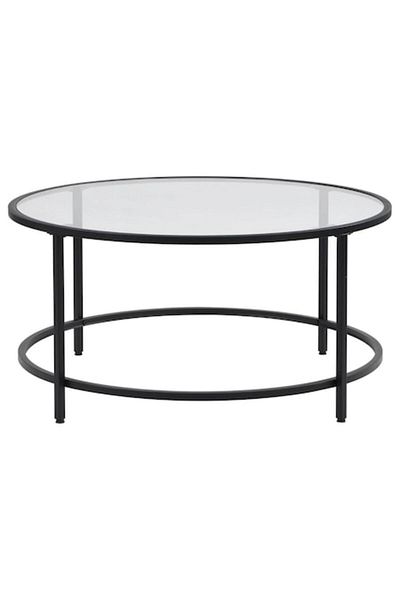 Ha.ro Round coffee table with black metal frame and 6 mm thick tempered glass top, 70x40 cm