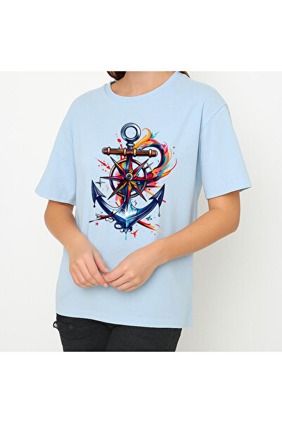 VOICTEC tricou oversize pentru femei cu imprimeu ancoră cu decolteu rotund