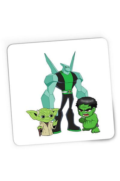 OEM Mousepad Gaming Ben10 Hulk Yoda Master Chibi Wildmutt, 21x19 см
