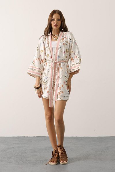 Le Savu Shilsee Women's Cotton Bohemian Patterned Tie-Dye Kimono with Flower Print