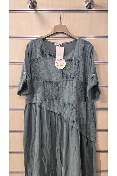 Park Moda Italian Cotton Dress Floral Lace Asymmetrical Cut