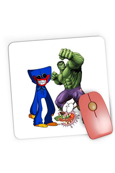 OEM Mousepad Gaming Huggy Wuggy Courage Coward Dog Hulk Fight Demon, 21x19 см