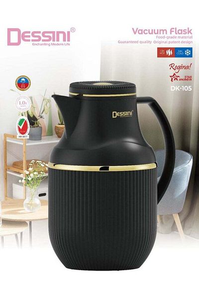 Dessini Tea & Coffee Vacuum Flask 1L Dk105 Black/Gold