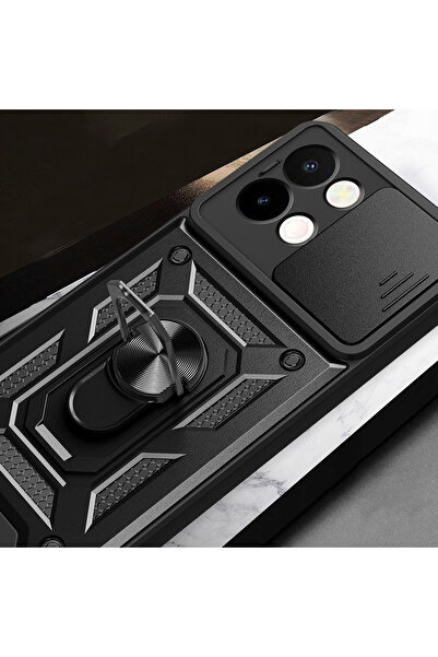 m.tk moveteck Vivo Y28 Kılıf Kamera Korumalı Sürgülü Yüzüklü Armor Military Tank Kızaklı Sert Kapak