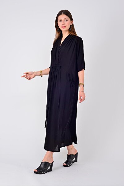 Park Moda AN10567 BÜZGÜ DETAYLI KRUVAZE YAKA ELBİSE