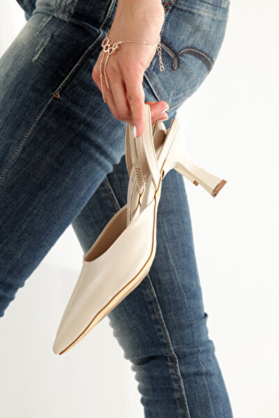 PAYZİN '' RENGİN '' Ten Cilt Sivri Burunlu Arka Açık 9 cm Kadeh Ökçe Kadın Ayakkabısı Yeni Sezon