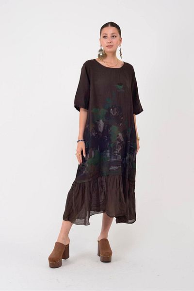 Park Moda 7888 Lova Flower Patterned Linen Dress